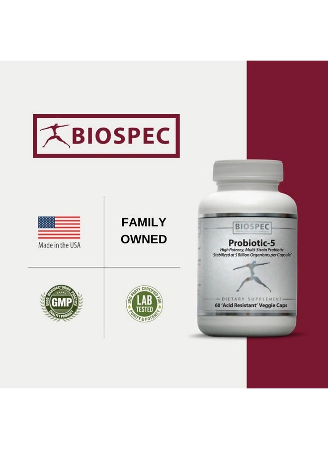 Probiotic 5 Broad Spectrum Probiotic Complex W/ 5 Billion Microorganisms And 5 Unique Probiotic Strains Per Capsule.