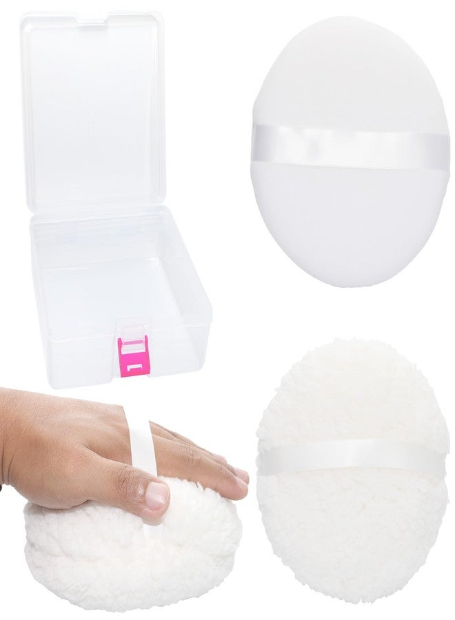 Rimoev 2 Pcs Body Powder Puff Set, 2 Extra Soft 6-Inch White Powder Puffs (3-Inch & 1.5-Inch Thick) with Storage Box, for Baby Powder & Finishing Powder, Gentle Face & Body Application - Image 1