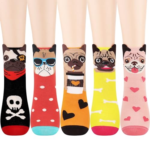 Jeasona Women's Cat Socks Cat Gifts Cute Animal Socks Dog Owl Gifts for Women (Multicolored Pug) - Image 1