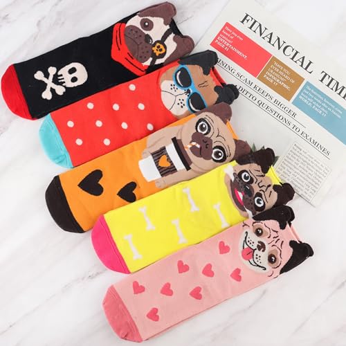 Jeasona Women's Cat Socks Cat Gifts Cute Animal Socks Dog Owl Gifts for Women (Multicolored Pug) - Image 2