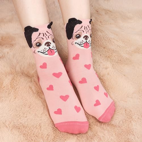 Jeasona Women's Cat Socks Cat Gifts Cute Animal Socks Dog Owl Gifts for Women (Multicolored Pug) - Image 4