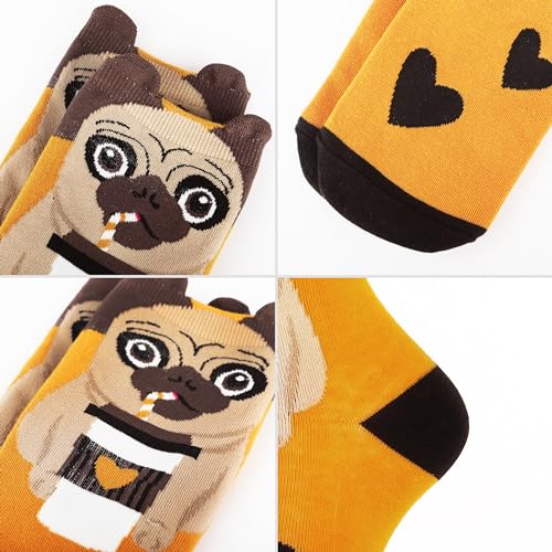 Jeasona Women's Cat Socks Cat Gifts Cute Animal Socks Dog Owl Gifts for Women (Multicolored Pug) - Image 3