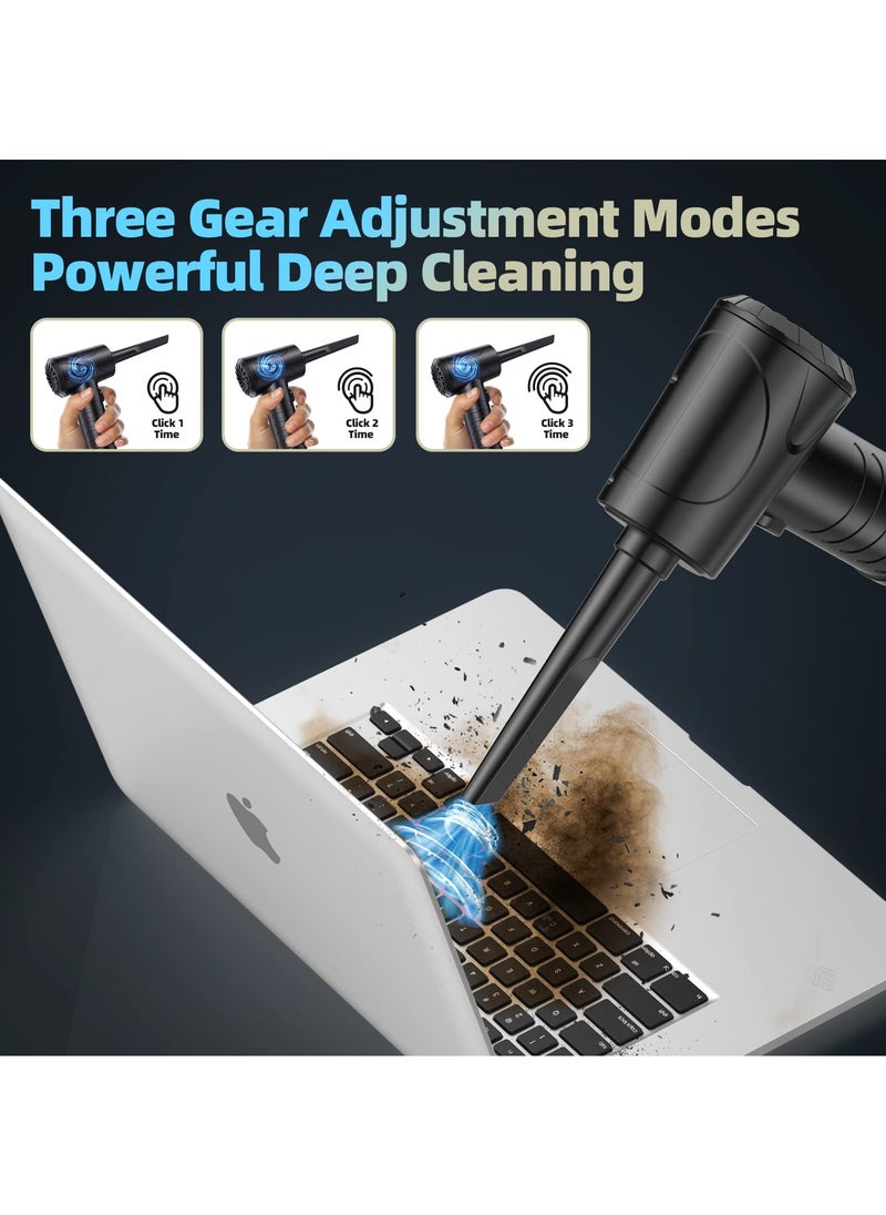 SYOSI SYOSI Compressed Air Duster, 3-Gear Adjustable 100,000RPM Air Duster, Handheld 2 in 1 Air Duster & Vacuum Cleaner, Portable Mini Air Duster Kit with LED Light for Car, PC, Keyboard, Carpet  - Image 2