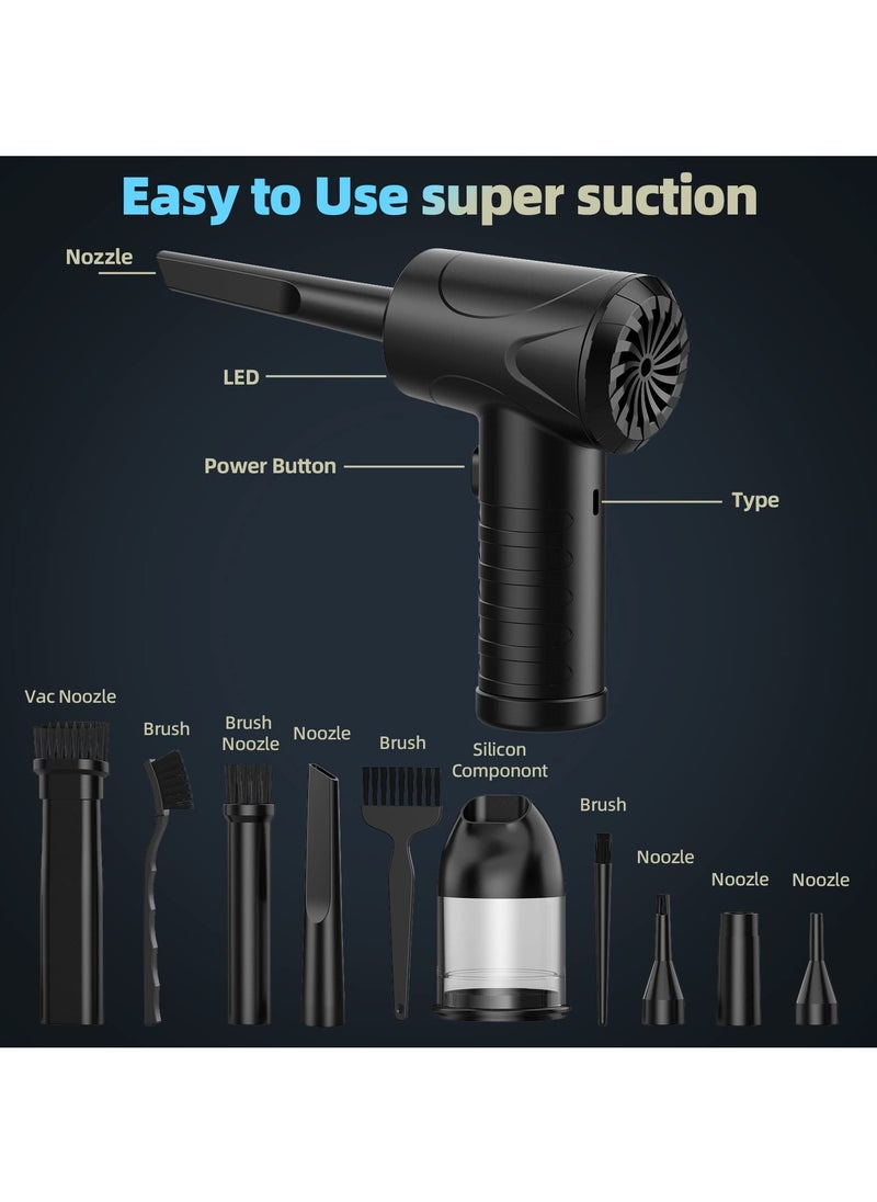 SYOSI SYOSI Compressed Air Duster, 3-Gear Adjustable 100,000RPM Air Duster, Handheld 2 in 1 Air Duster & Vacuum Cleaner, Portable Mini Air Duster Kit with LED Light for Car, PC, Keyboard, Carpet  - Image 5