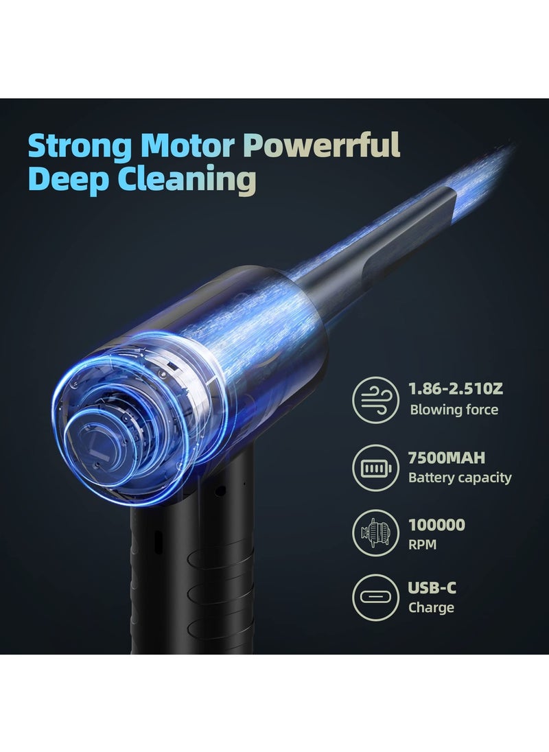 SYOSI SYOSI Compressed Air Duster, 3-Gear Adjustable 100,000RPM Air Duster, Handheld 2 in 1 Air Duster & Vacuum Cleaner, Portable Mini Air Duster Kit with LED Light for Car, PC, Keyboard, Carpet  - Image 4