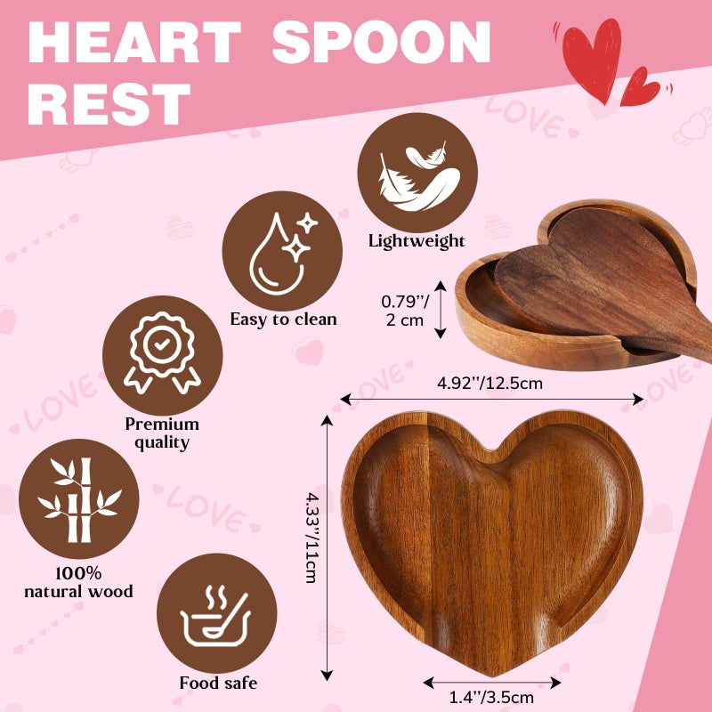 Baderke Heart Spoon Rest Set for Cooking Acacia Valentines Heart Spoon Set Valentines Mother's Day Gifts for Hostesses Cooks Wife Moms - Image 4
