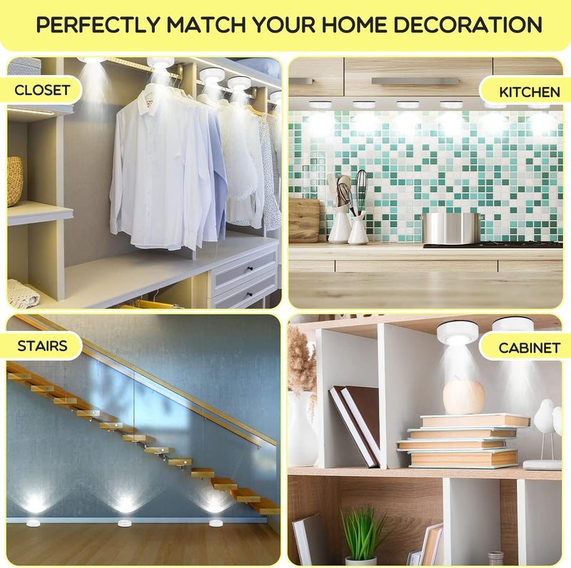 Macarrie 12 Pack Wireless LED Puck Lights Under Cabinet Lighting 70 Lumens Portable Touch Light Small Tap Lights Battery Powered Lights Stick on Lights for Kitchen Closets Cabinets Garage Bedroom - Image 5