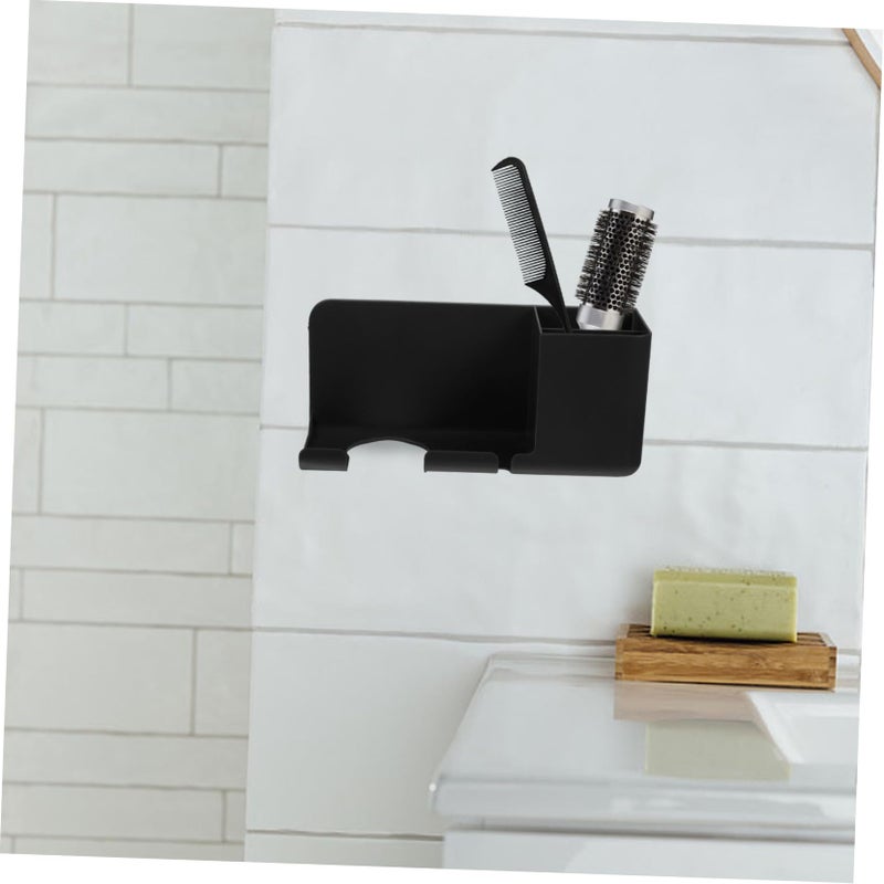 Grey Wall Mounted Hair Dryer Holder Adhesive No Drill Installation Bathroom Organizer - Image 3