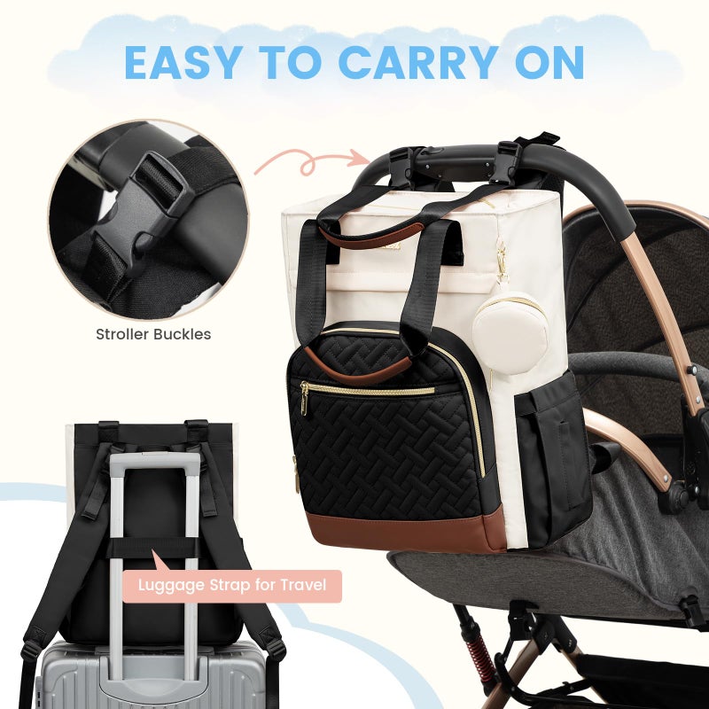 LOVEVOOK Diaper Bag Backpack, Large Capacity Portable Baby Bag with Foldable Diaper Changing Pad, Waterproof Baby Diaper Bags Gift for Mon Dad, Ivory Ebony - Image 2