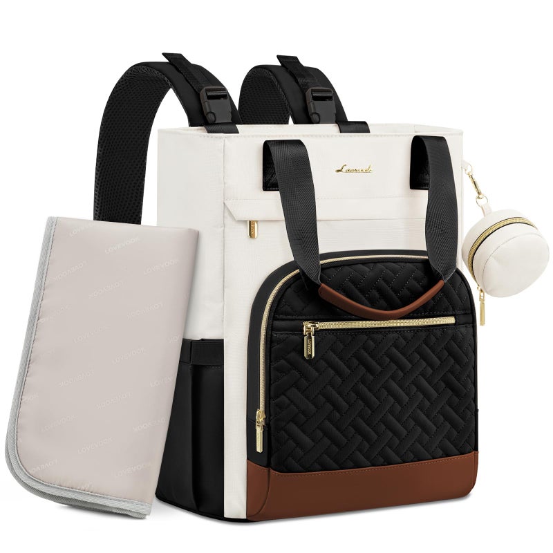 LOVEVOOK Diaper Bag Backpack, Large Capacity Portable Baby Bag with Foldable Diaper Changing Pad, Waterproof Baby Diaper Bags Gift for Mon Dad, Ivory Ebony - Image 1
