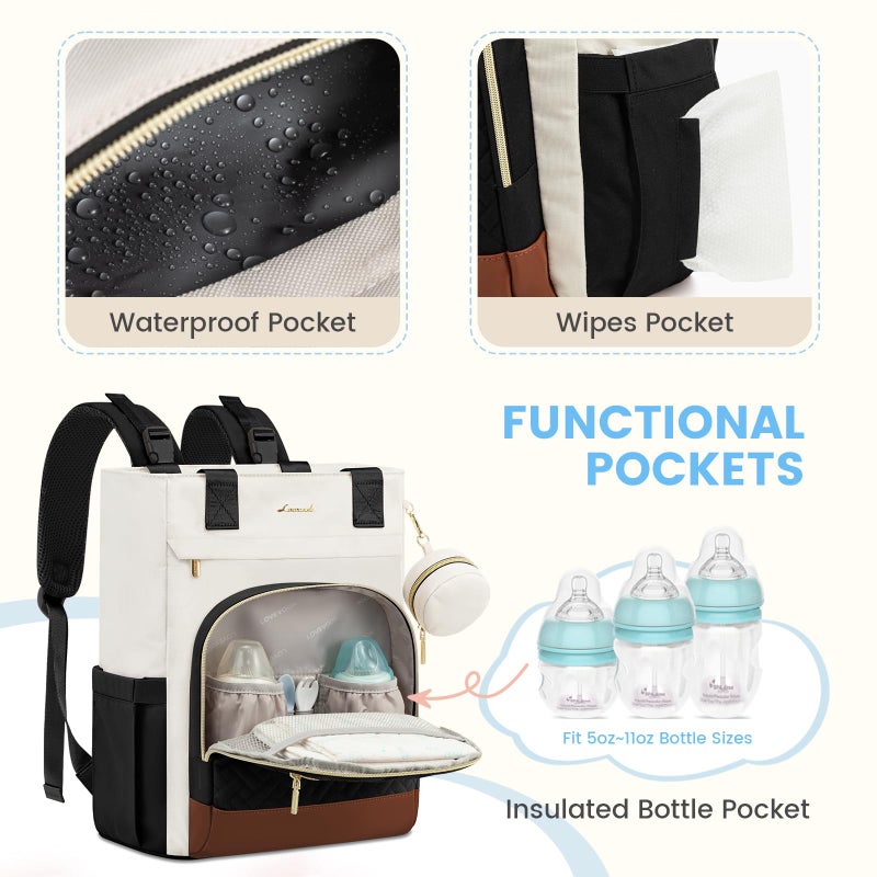 LOVEVOOK Diaper Bag Backpack, Large Capacity Portable Baby Bag with Foldable Diaper Changing Pad, Waterproof Baby Diaper Bags Gift for Mon Dad, Ivory Ebony - Image 3