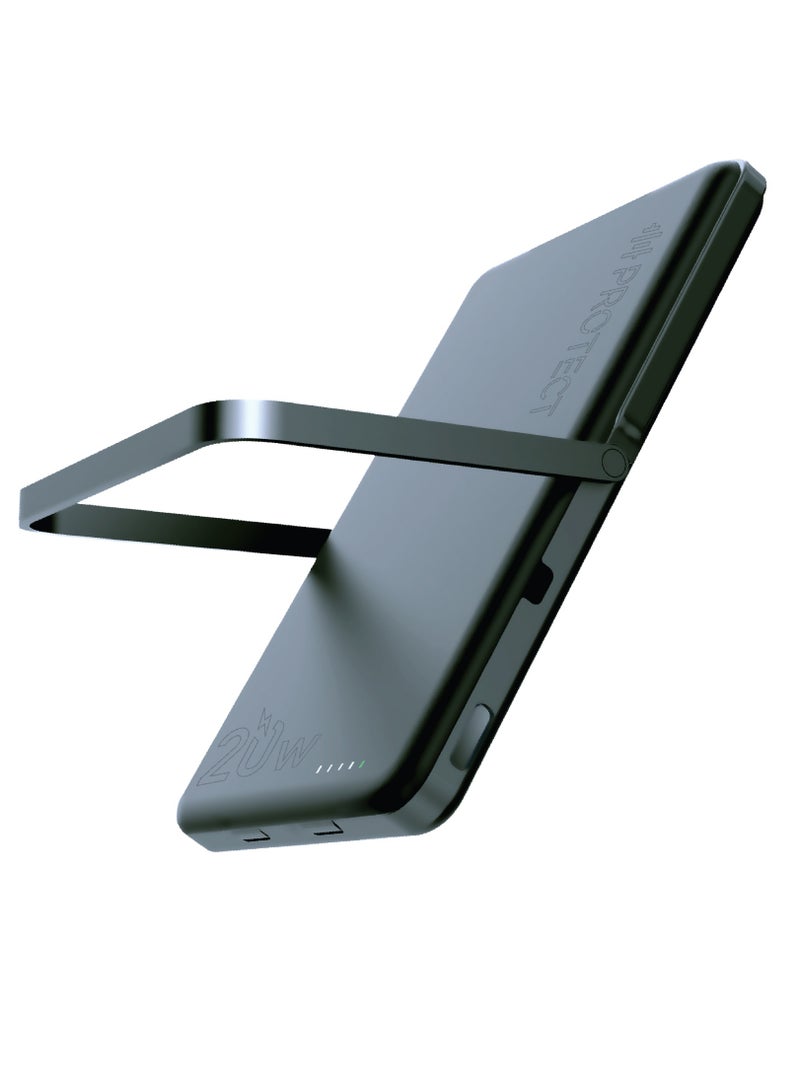 بروتيكت باور بنك مغناطيسي من بروتيكت بسعة 5000 مللي أمبير مع شحن سريع 20 واط، حامل ألومنيوم قابل للطي، شحن لاسلكي Qi، مؤشرات LED، متوافق مع PD تايب سي - Image 3