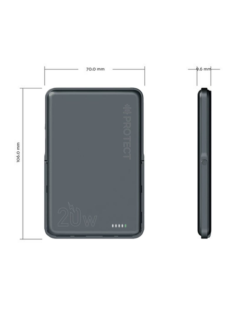 بروتيكت باور بنك مغناطيسي من بروتيكت بسعة 5000 مللي أمبير مع شحن سريع 20 واط، حامل ألومنيوم قابل للطي، شحن لاسلكي Qi، مؤشرات LED، متوافق مع PD تايب سي - Image 4
