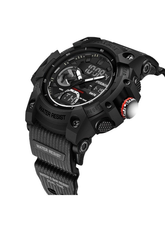 FOXBOX New Digital Analog Men's Watch Week/Calendar Dual Display Large Dial Waterproof Outdoor Sports Luminous Silicone Blue Quartz Watches for Men - Image 2