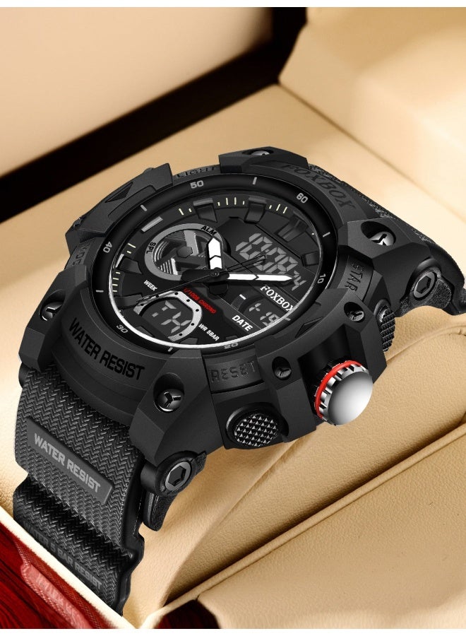 FOXBOX New Digital Analog Men's Watch Week/Calendar Dual Display Large Dial Waterproof Outdoor Sports Luminous Silicone Blue Quartz Watches for Men - Image 4