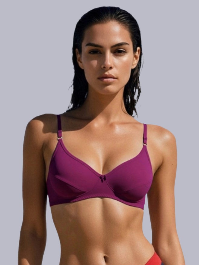 Eden Purple Non-Padded Non Wired Cotton Blend T-Shirt Bra - Image 1