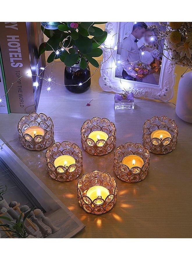 Excefore - 6 Gold Crystal Tea Light Candle Holders Small Bowl Votive Candle Holders, Decorative Tealight Holders Pillar Candle Stands Candle Centerpieces for Dining Table Wedding Party Home Decor - Image 1