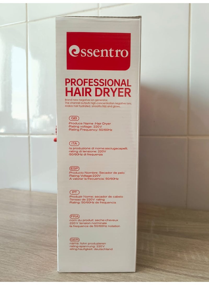 ESSENTRO Professional Hair Dryer ESD1115 | 1800W Powerful Motor | Fast Drying | Cool Shot Function | Lightweight Design for Salon & Home Use - Image 2