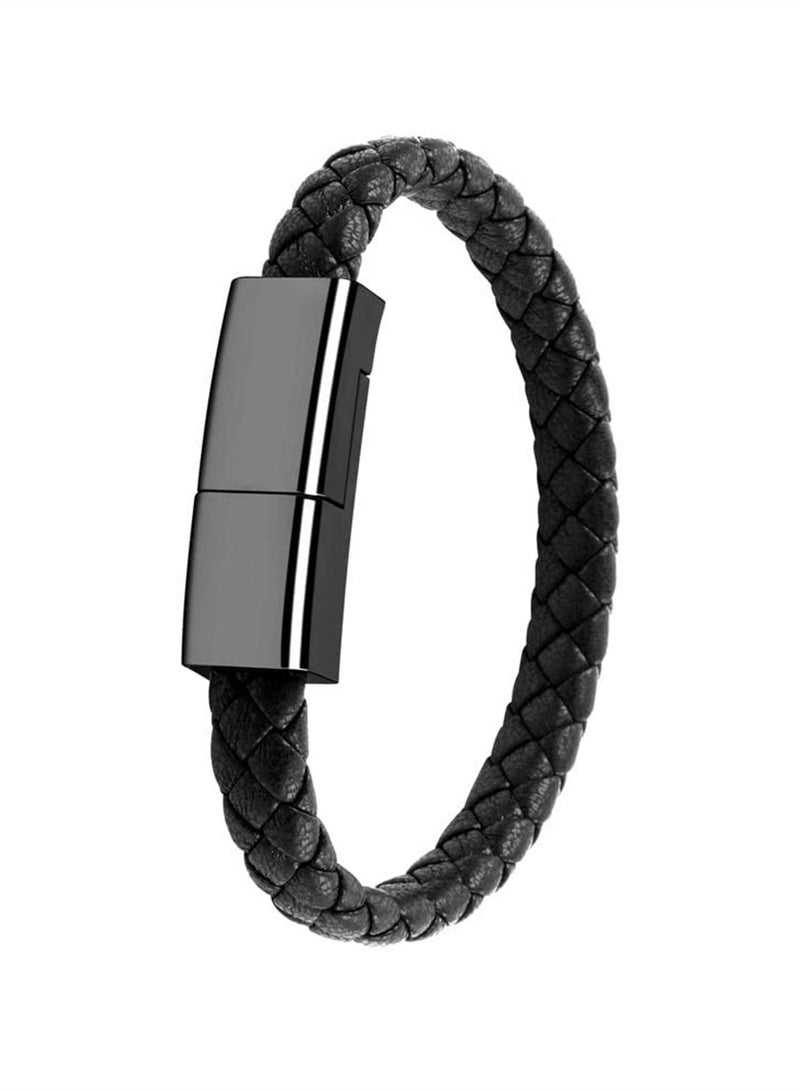 سيوسي سوار كابل شحن USB من النوع C، شاحن هاتف بمدخل USB C بقوة 2.4A، تصميم عصري على شكل سوار من الجلد، شاحن محمول للسفر متوافق مع أجهزة الأندرويد، مزود بكابل مضفر. - Image 1