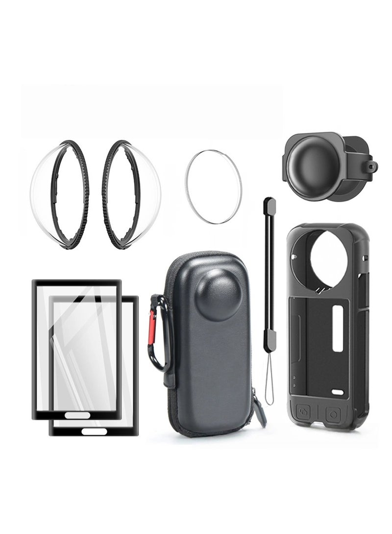 General Suitable for Insta360X4 Accessory Kit: Storage Bag + Silicone Case + PC Protective Goggle + Tempered Film 2 pcs.  - Image 1