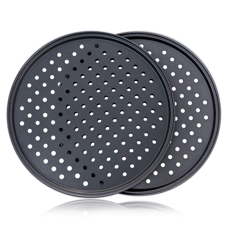 Destinymd Pizza Pan With Holes, 2 Pack Carbon Steel Perforated Non-Stick Tray Tool Crispy 12inch Round for Home Kitchen - Image 2