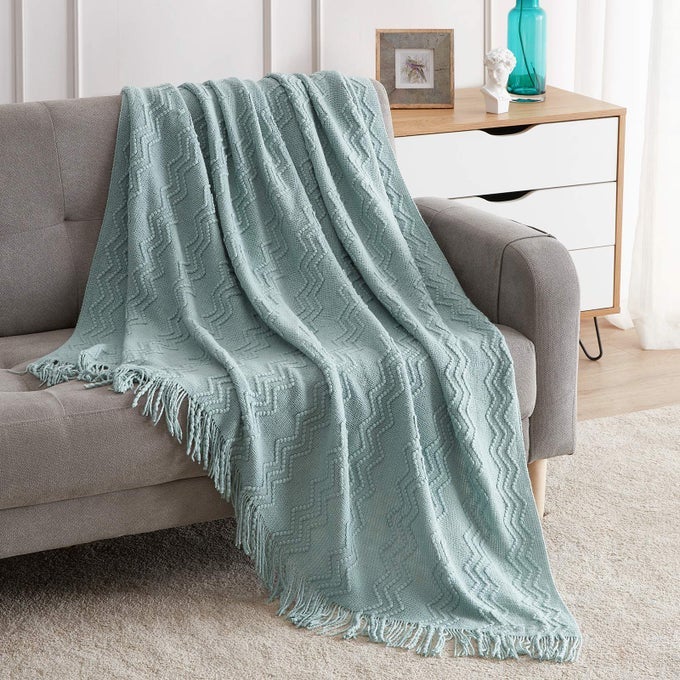 AQUA THROW BLANKET 50X60 INCHES THROW TEXTURED SOLID SOFT SOFA COUCH DECORATIVE KNIT BLANKET