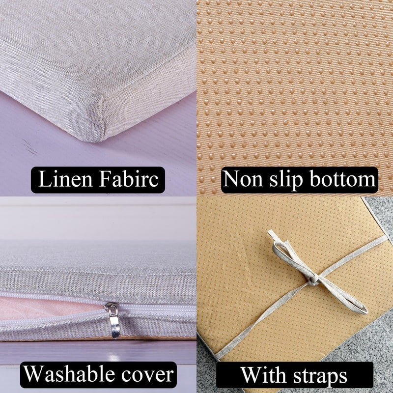SAULA 40 x 12 Inch Piano Bench Cushions for Indoor Furniture with Ties Non Slip Kitchen Dining Room Bench seat Cushion for Shoe Storage Ottoman Window Settee pad, Beige - Image 3