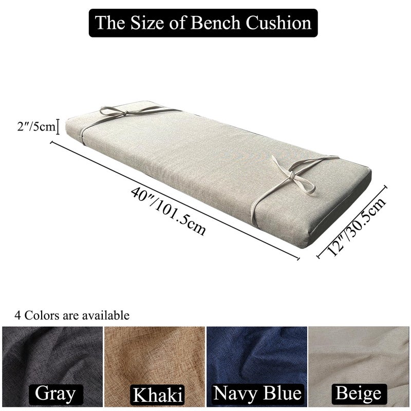 SAULA 40 x 12 Inch Piano Bench Cushions for Indoor Furniture with Ties Non Slip Kitchen Dining Room Bench seat Cushion for Shoe Storage Ottoman Window Settee pad, Beige - Image 2