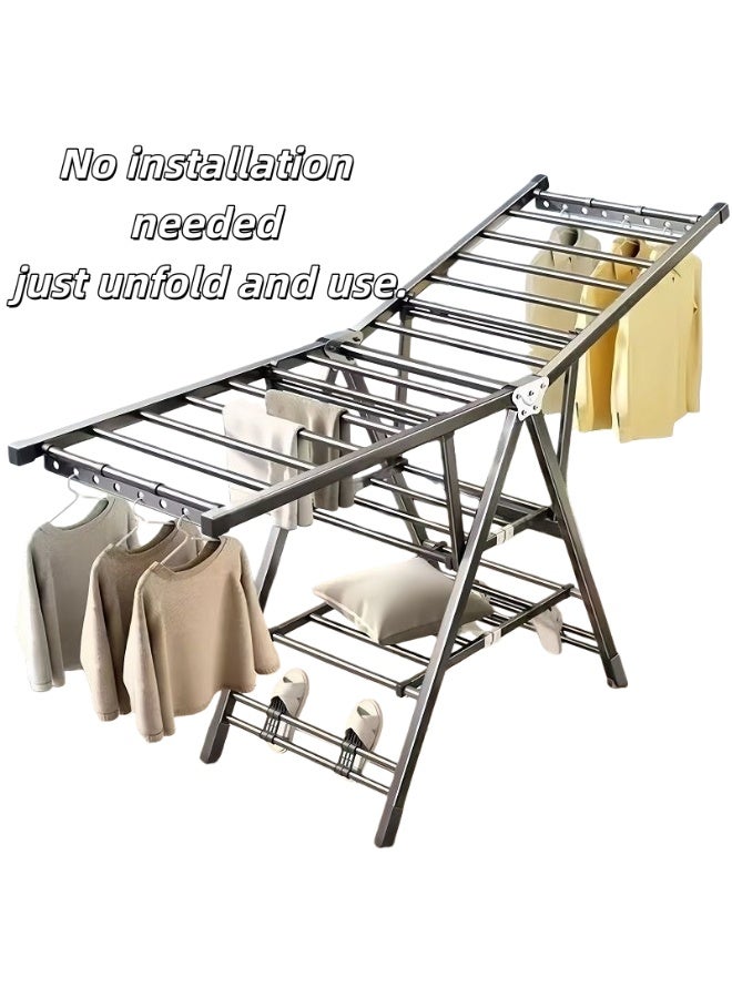 Foldable Clothes Drying Rack, No Installation Needed, Space-Saving, Hidden Wheels, Heavy-Duty Metal Laundry Stand - Image 1