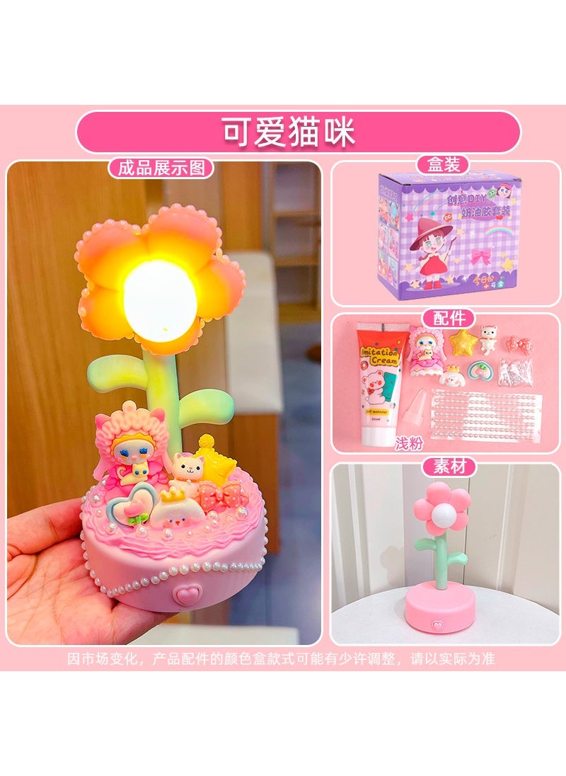 Kids DIY Flower Night Light Craft Kit Cute cat-free battery