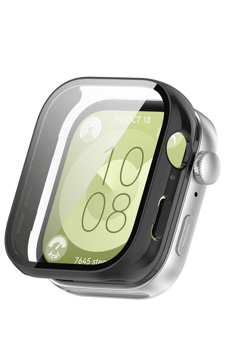 Case and Screen Protector for Huawei Watch Fit 3 46mm, All-around Anti Scratch Shockproof Protective Hard PC Full Cover Tempered Glass Compatible with Huawei Watch Fit 3 (Black) - Image 1