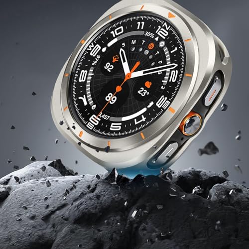 Suphart Metal Cases Compatible with Samsung Galaxy Watch Ultra (2025/2024) 47mm Case, Stainless Steel Protective Cover Rugged Bumper with Back Frame for Galaxy Watch Ultra, Titanium/Orange - Image 4