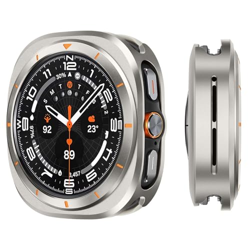 Suphart Metal Cases Compatible with Samsung Galaxy Watch Ultra (2025/2024) 47mm Case, Stainless Steel Protective Cover Rugged Bumper with Back Frame for Galaxy Watch Ultra, Titanium/Orange - Image 1