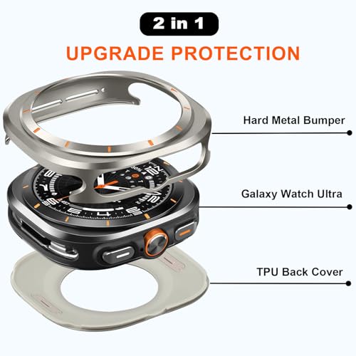 Suphart Metal Cases Compatible with Samsung Galaxy Watch Ultra (2025/2024) 47mm Case, Stainless Steel Protective Cover Rugged Bumper with Back Frame for Galaxy Watch Ultra, Titanium/Orange - Image 2