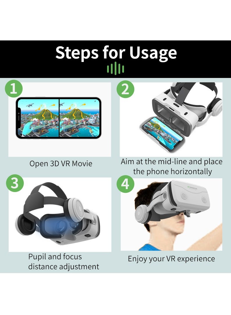 G15E VR Glasses IMAX 3D Movies Virtual Reality VR Glasses Google Cardboard Box VR Helmet for 4.7-7 Phone, Support Game Joystick (White) - Image 3