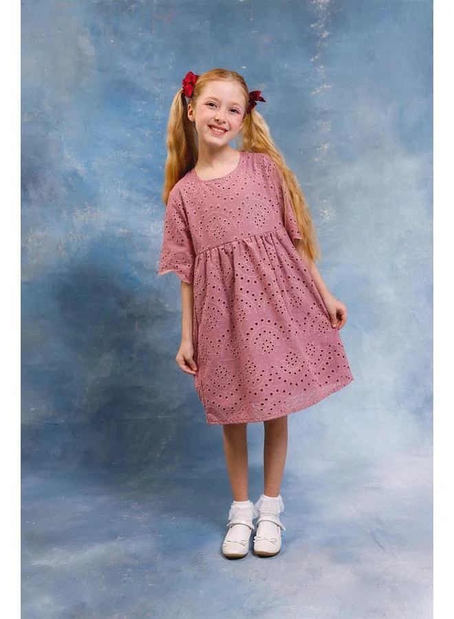 Perendi Girl's Shawl Pattern Brocade Dress – Cotton Jersey Lined.