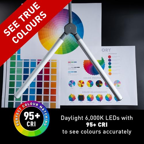 Daylight DuoLamp Floor LED Lamp 6000K Daylight 2090 Lux at 30cm 4 Brightness Levels Adjustable Arm Slim Design Perfect for Eyelash Eyebrow Tattooing Salon Services White - Image 3