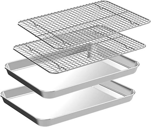 Half Sheet Pans with Rack Set 2 Pans  2 Racks CEKEE Stainless Half Size Large Baking Sheets with Rack 18 Inch Baking Tray Set Rust  Warp Resistant  Heavy Duty Large Cookie Sheet