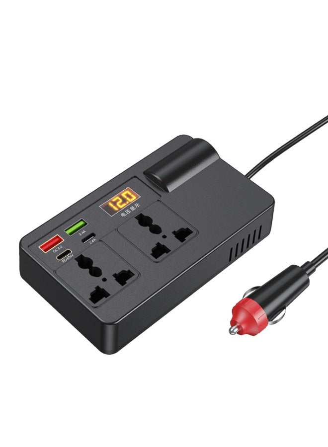 بولوز محول عالي الطاقة مركب على السيارة • موسع بستة منافذ بجهد 12 فولت-24 فولت إلى 220 فولت مع شاشة رقمية وشحن سريع وموصل USB شامل لإلكترونيات السيارة ومحطة شحن السيارة • شاحن سيارة حديث جودة بناء متينة ومحطة شحن للسيارة - Image 1