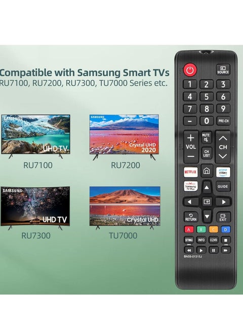Remote Control BN59-01315J Replacement for Samsung-Smart-TV-Remote Samsung LED LCD QLED 4K 8K UHD 3D HDTV HDR Curved Crystal Smart TV with Netflix, Prime Video, Samsung TV Plus Button