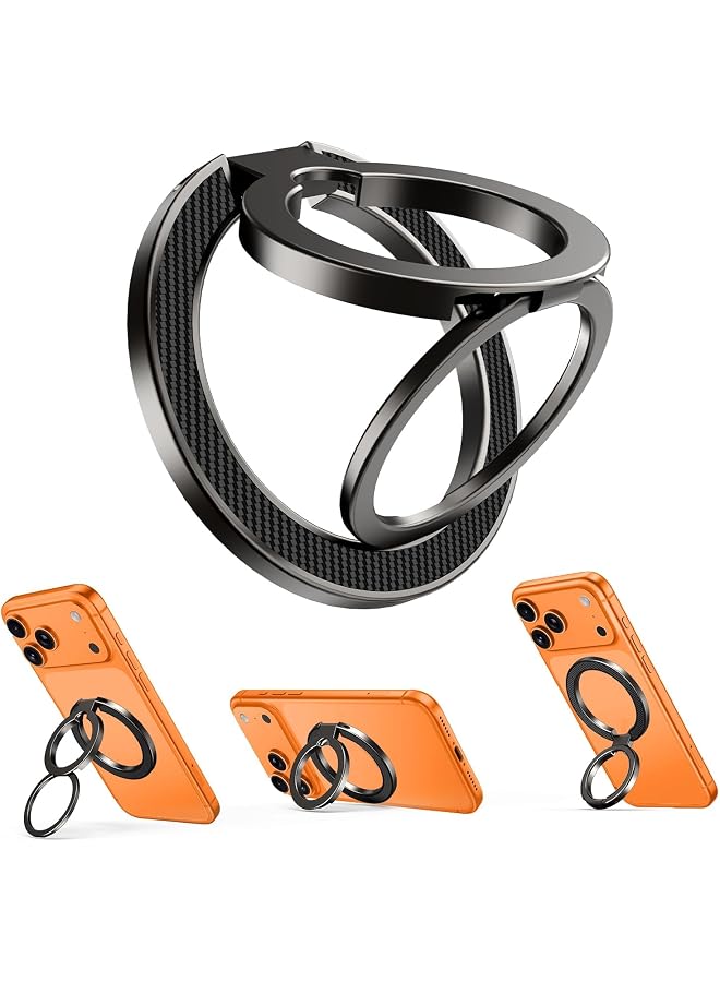 S-TOP Magnetic Phone Ring Holder for MagSafe, Double Sided Magnet Grip with Portable Finger Kickstand, Compatible with iPhone 17 16 15 14 13 12 Series and Android Smartphones, Durable Black Metal - Image 1