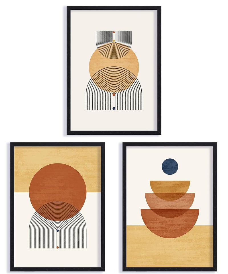 QUOTE - UNQUOTE ART QUOTE UNQUOTE ART Framed Art Painting Set of 3 Art Prints Minimal Art Geometric 13x17 inches Black Frame - Image 3