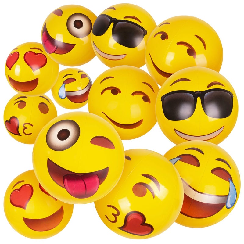 Kangaroo 12Pack Emoji Beach Balls Bulk Unique Emoji Designs Inflatable Balls for Kids Adults Ideal for Pool Parties Beach Games Summer Fun 12 Inches Diameter Smiley face Beach Ball - Image 2