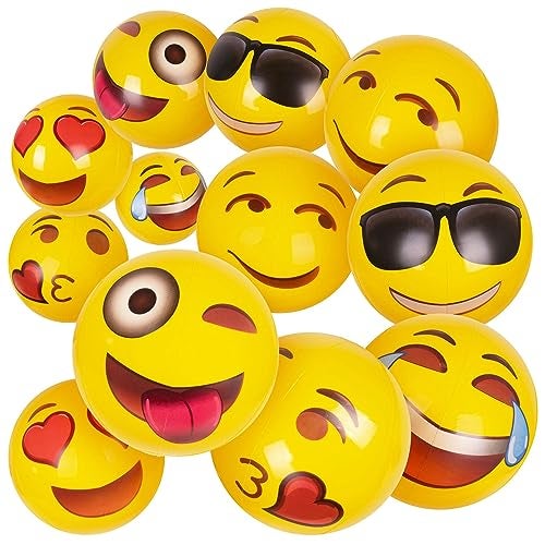 Kangaroo 12Pack Emoji Beach Balls Bulk Unique Emoji Designs Inflatable Balls for Kids Adults Ideal for Pool Parties Beach Games Summer Fun 12 Inches Diameter Smiley face Beach Ball - Image 1