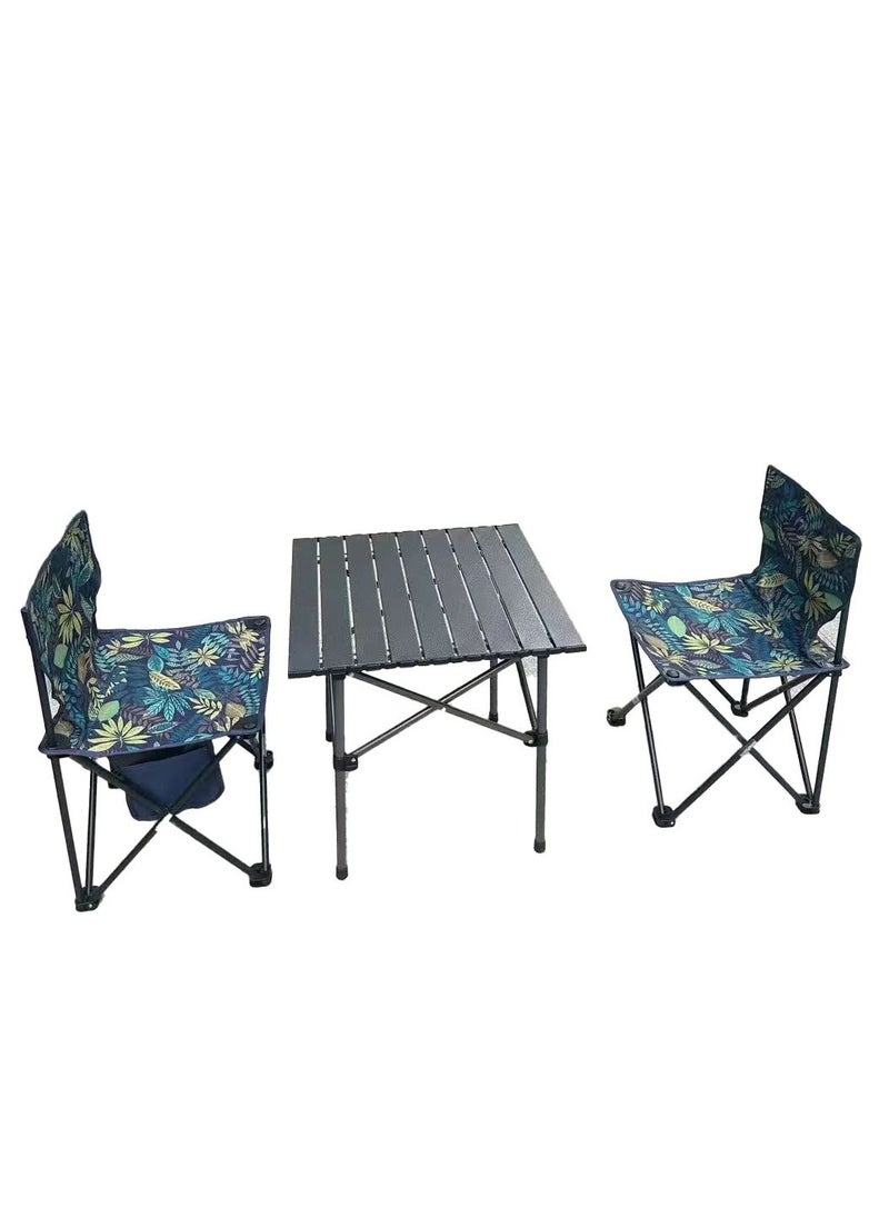3PCS Folding Table and Chairs Set, Portable Picnic Long Table with 2 Seats ,Camping Table with Easy Carrying Bag, Lightweight Folding Egg Roll Table and Chair Set for Outdoor Camping Picnic BBQ, Party and Dining