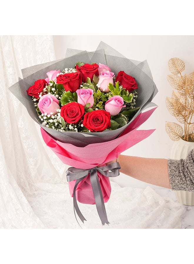 Ferns N Petals 6 Pink And 6 Red Roses Bunch