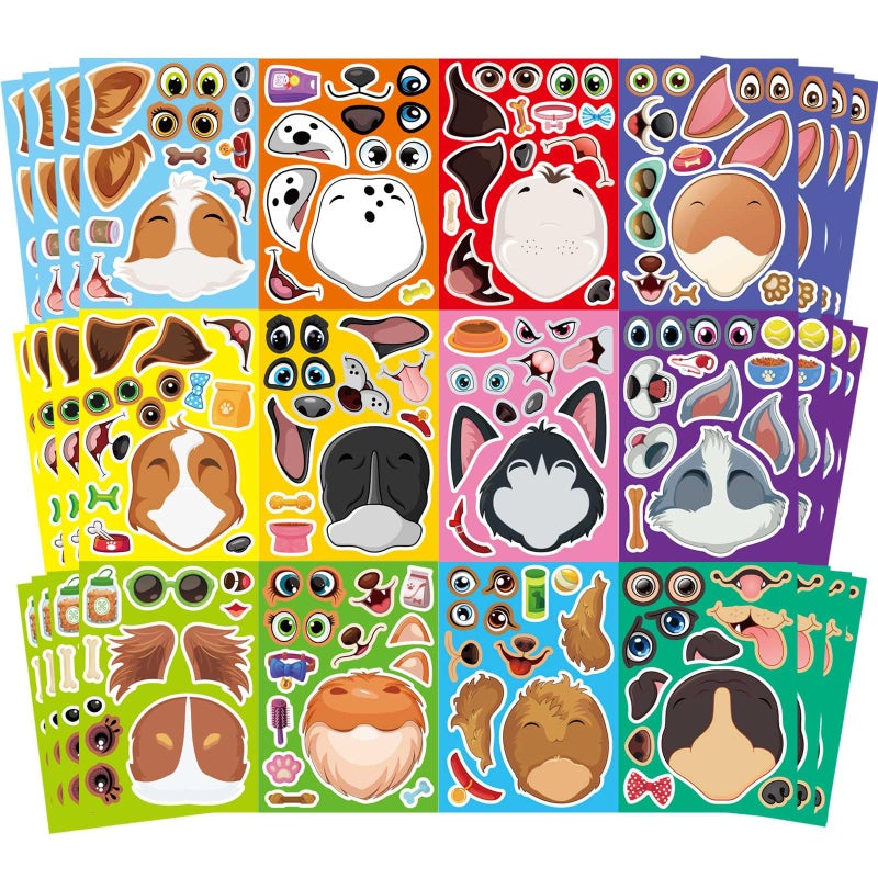 DUJAA 48 Sheets Dog Stickers,Make a Face Stickers for Kids, Make Your Own Dog Sticker, Animal Sticker for Kids 3-5, Brithday Gift Party Favors, Teacher Reward Classroom Games Craft - Image 1