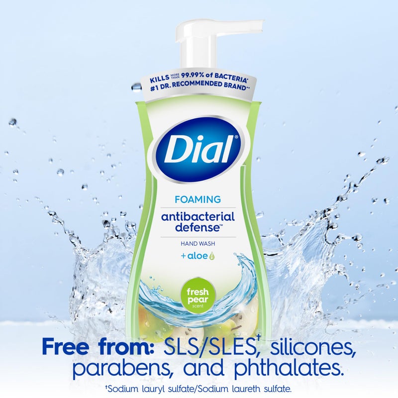 Dial Antibacterial Defense Foaming Hand Soap + Aloe, Fresh Pear Scent, 7.5 Fl Oz (Pack of 6), Dermatologist-Tested Hand Wash, Gentle on Skin - Image 4