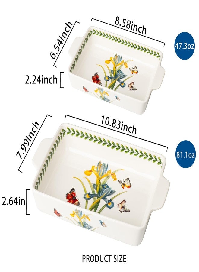 ONECCI ONCCI In-Glaze Ceramic Baking Dish Set of 2 - Rectangular with Handles,Single Serving Size Casserole dishes 10.8*7.99in & 8.58*6.54inch Sizes - Oven Safe for Cooking, Baking, Casseroles - Dishwasher Safe(Iris) - Image 2