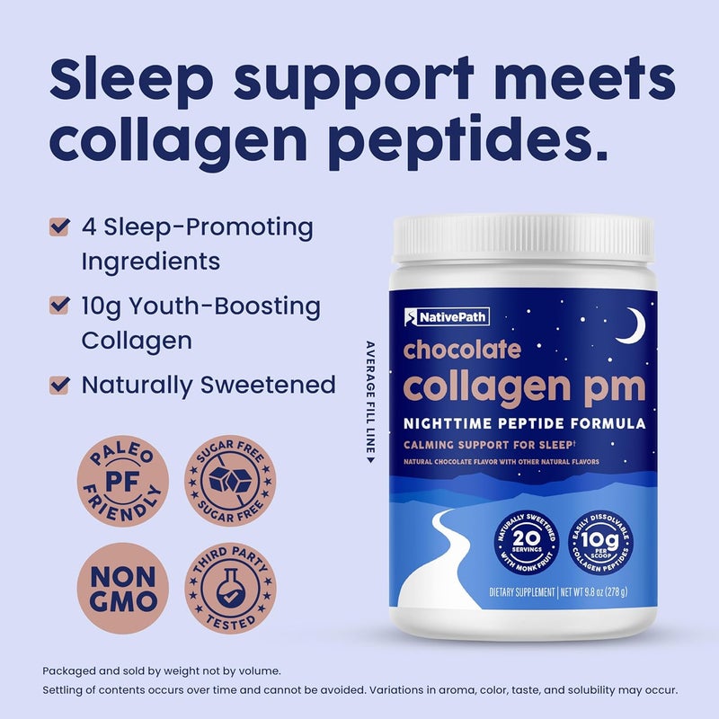 NativePath Collagen PM  Chocolate Nighttime Collagen Peptides Powder with Magnesium GABA LTheanine and Melatonin  20 Servings - Image 5